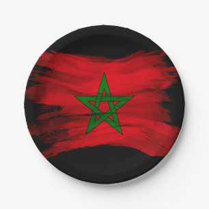 Morocco flag brush stroke, national flag paper plates