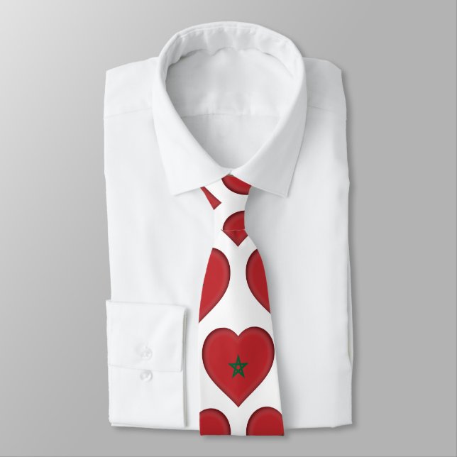 Morocco Flag Colors Heart Pattern Neck Tie (Tied)