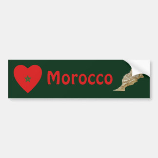 Morocco Flag Heart + Map Bumper Sticker