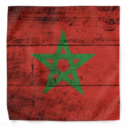Morocco Flag on Old Wood Grain Bandana