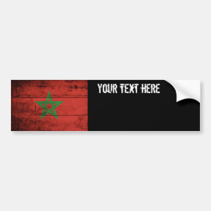 Morocco Flag on Old Wood Grain Bumper Sticker