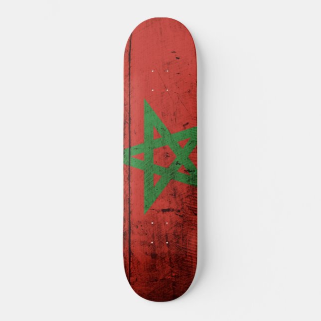 Morocco Flag on Old Wood Grain Skateboard (Front)