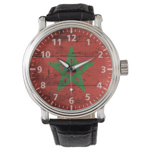 Morocco Flag on Old Wood Grain Watch