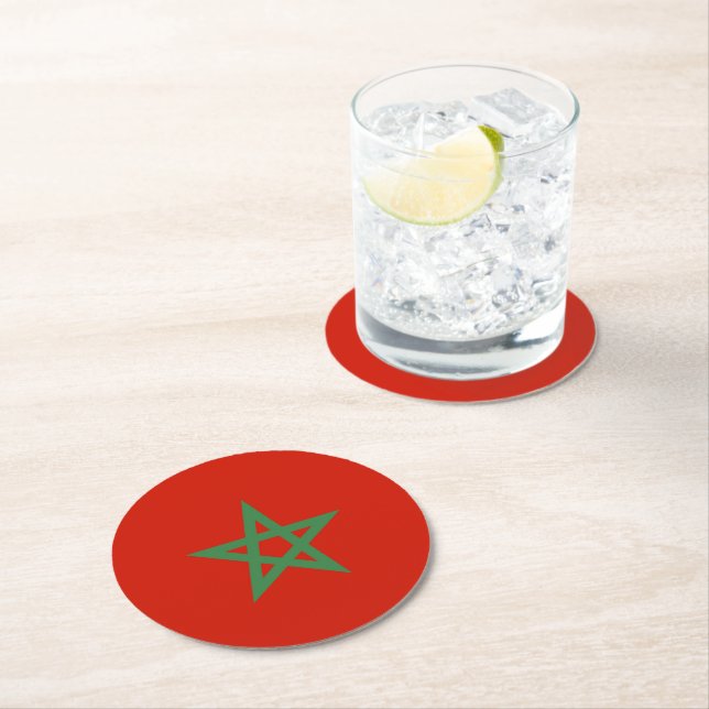 Morocco flag round paper coaster (Insitu)