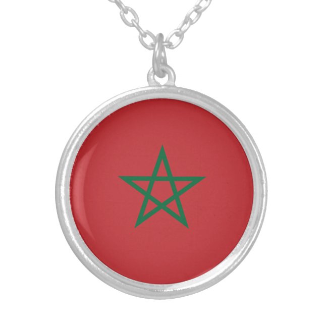 Morocco Flag Silver Plated Necklace (Front)