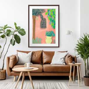 Morocco Garden Pink Walls Palm Tree Art Poster