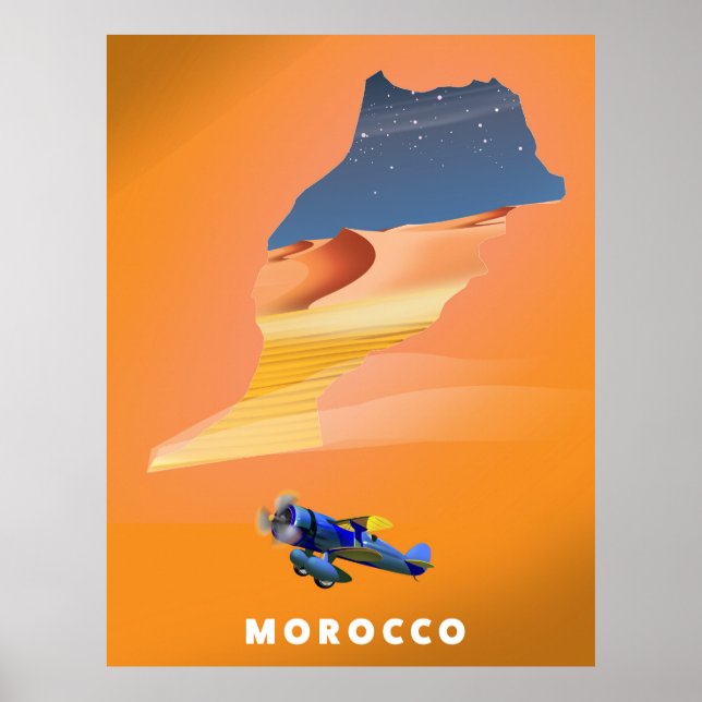 Morocco Illustrated Map travel poster print. (Front)