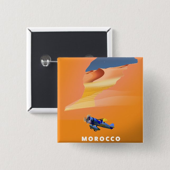 Morocco Illustrated Map travel poster print. Button (Front & Back)