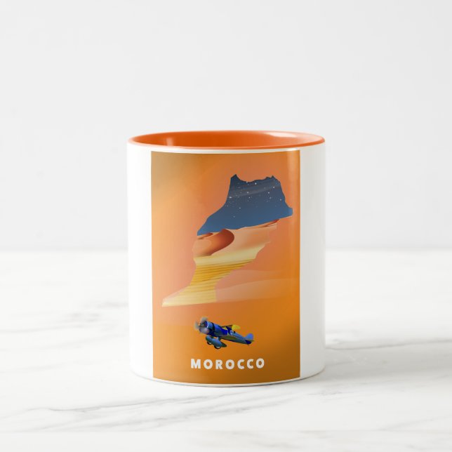 Morocco Illustrated Map travel poster print. Two-Tone Coffee Mug (Center)