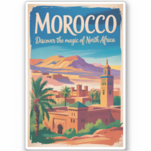 Morocco Illustration Travel Art Vintage Sticker