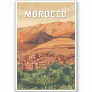 Morocco Illustration Travel Art Vintage Sticker