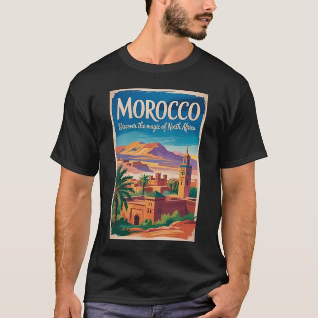 Morocco Illustration Travel Art Vintage T-Shirt (Front)