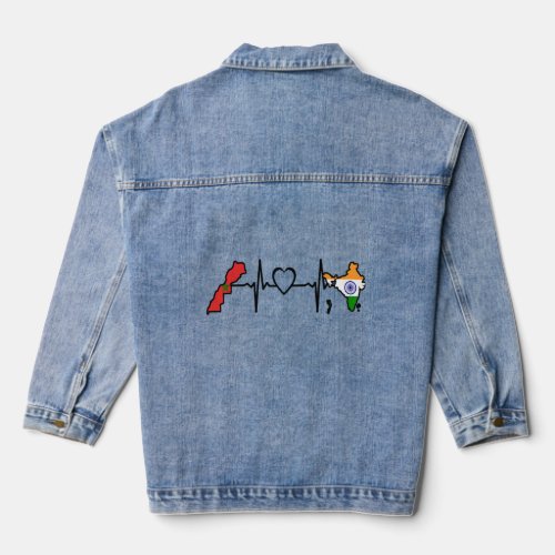 Morocco India Flag Moroccan Indian Heartbeat   Denim Jacket