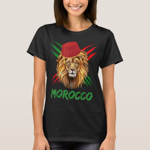 Morocco Lion Flag Sport Morocco with moroccan hat  T_Shirt