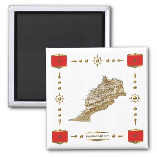 Morocco Map  Flags Magnet