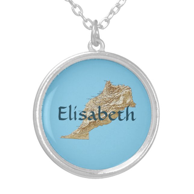 Morocco Map + Name Necklace (Front)