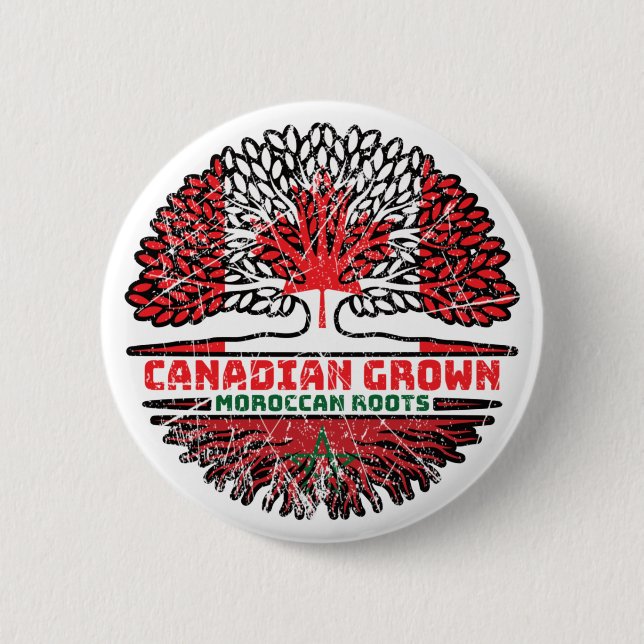 Morocco Moroccan Canadian Canada Tree Roots Flag Button (Front)