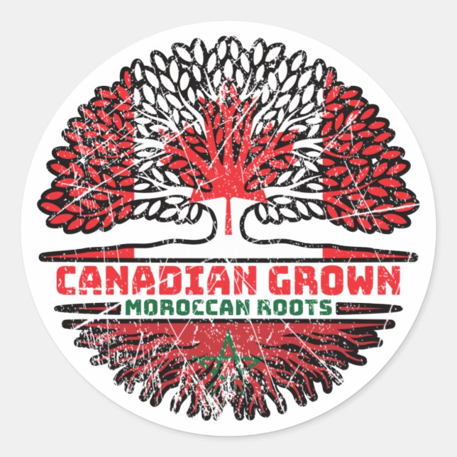 Morocco Moroccan Canadian Canada Tree Roots Flag Classic Round Sticker (Front)