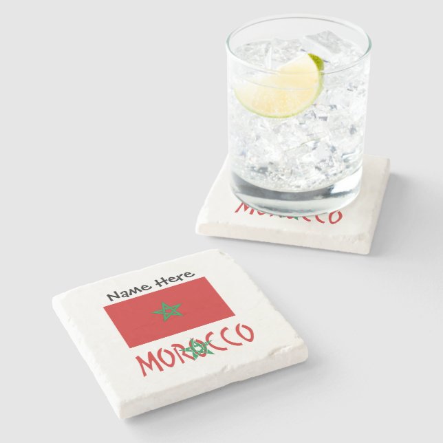 Morocco Moroccan Flag Personalized Name  Stone Coaster (Side)