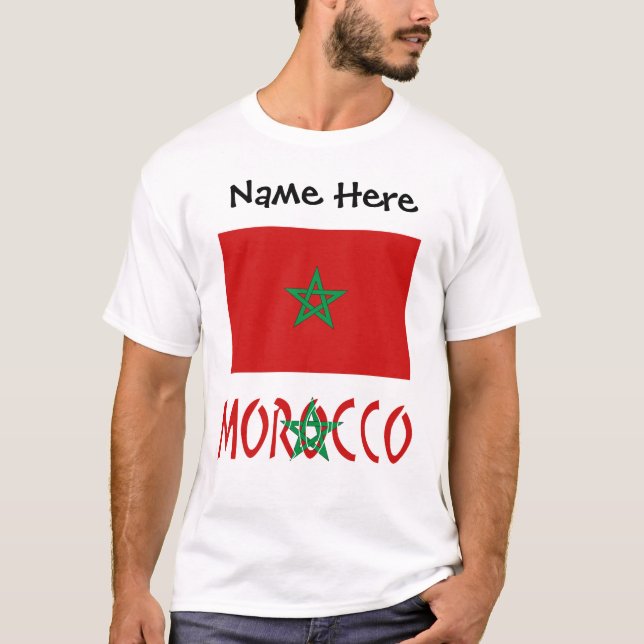 Morocco Moroccan Flag Personalized Name  T-Shirt (Front)