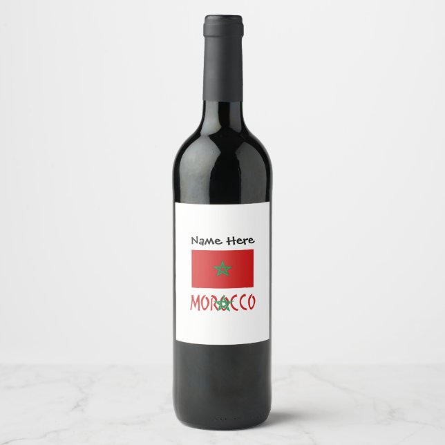 Morocco Moroccan Flag Personalized Name  Wine Label (Front)