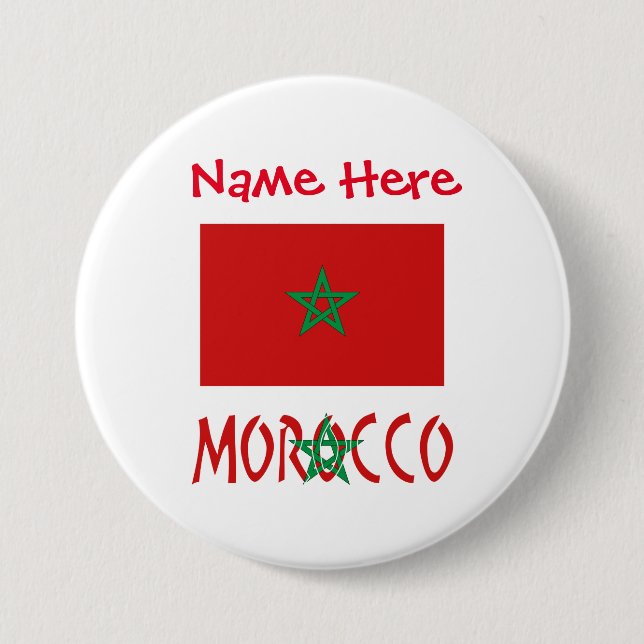 Morocco Moroccan Flag Red Personalized Name Button (Front)