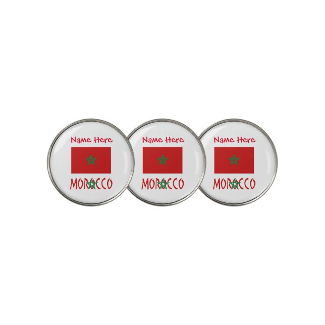 Morocco Moroccan Flag Red Personalized Name Golf Ball Marker (3 Up)