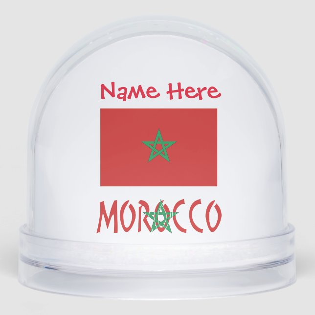Morocco Moroccan Flag Red Personalized Name Snow Globe (Front)