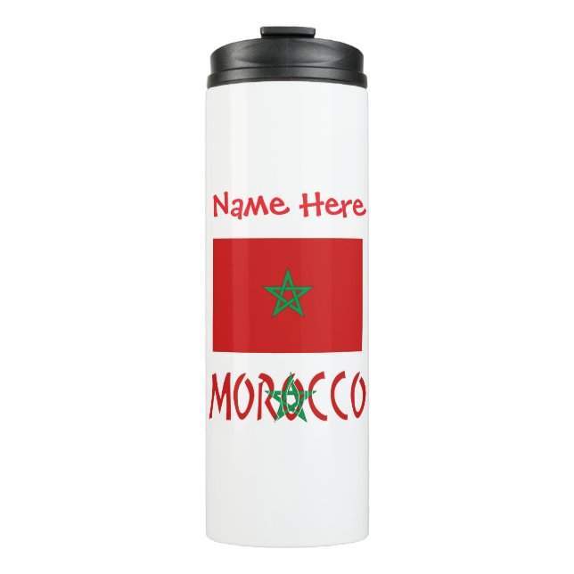 Morocco Moroccan Flag Red Personalized Name Thermal Tumbler (Front)