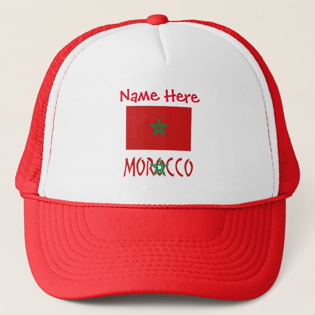 Morocco Moroccan Flag Red Personalized Name Trucker Hat (Front)