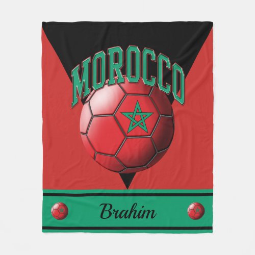 Morocco Moroccan Flag Soccer Ball  Name Fleece Blanket