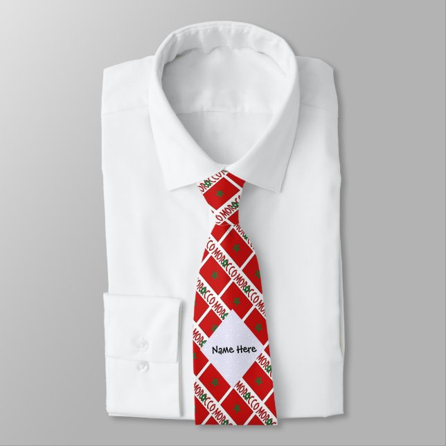 Morocco Moroccan Flag Tiled Black Personalization  Neck Tie (Tied)