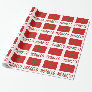 Morocco Moroccan Flag Tiled Black Personalization Wrapping Paper