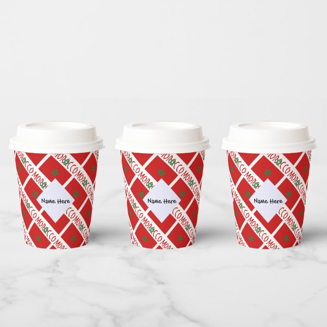 Morocco Moroccan Flag Tiled Personalized Name  Paper Cups (Multi)