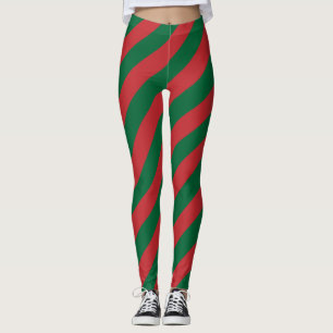 Morocco National Flag Colors Diagonal Striped Leggings