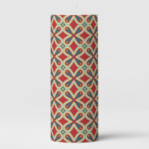 Morocco Red and Blue Tile Pattern in 3 Sizes Pillar Candle