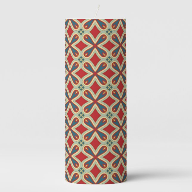 Morocco Red and Blue Tile Pattern in 3 Sizes Pillar Candle (Front)