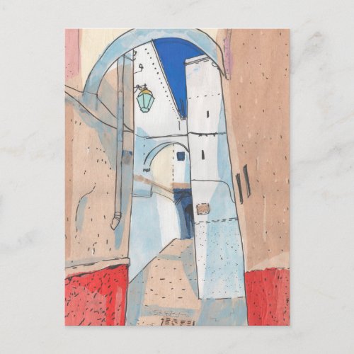 Morocco Street Cityscape Paper Collage Sketch Art Postcard