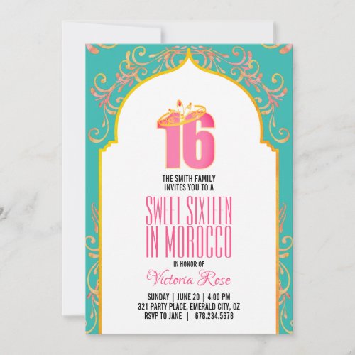 morocco SWEET SIXTEEN arabian nights PINK AQUA Invitation