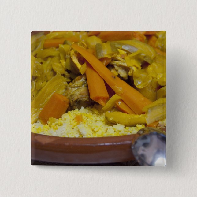 Morocco, Tetouan. Traditional Moroccan meal of Pinback Button (Front)