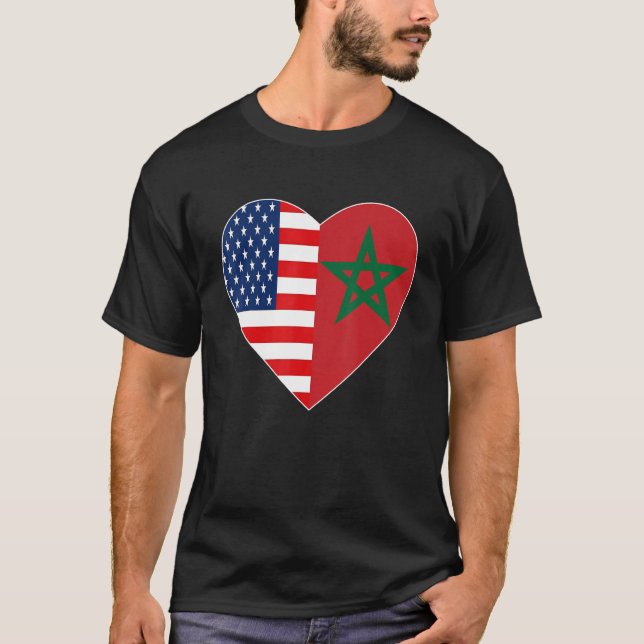 Morocco US Flag American Moroccan Love Morocco Moo T-Shirt (Front)