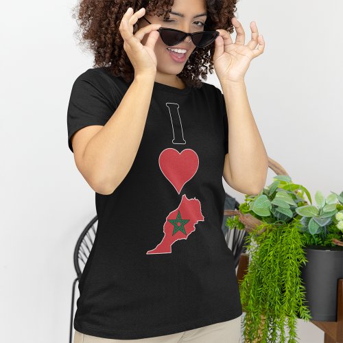 Morocco Vertical I Love Moroccan Flag Map Womens T_Shirt
