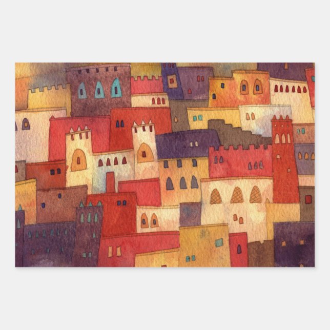 Morocco Watercolor Architecture Wrapping Paper Sheets (Front)