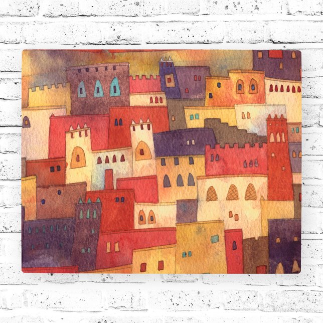 Morocco Watercolor Metal Print (Ait Benhaddou Morocco watercolor metal art print)
