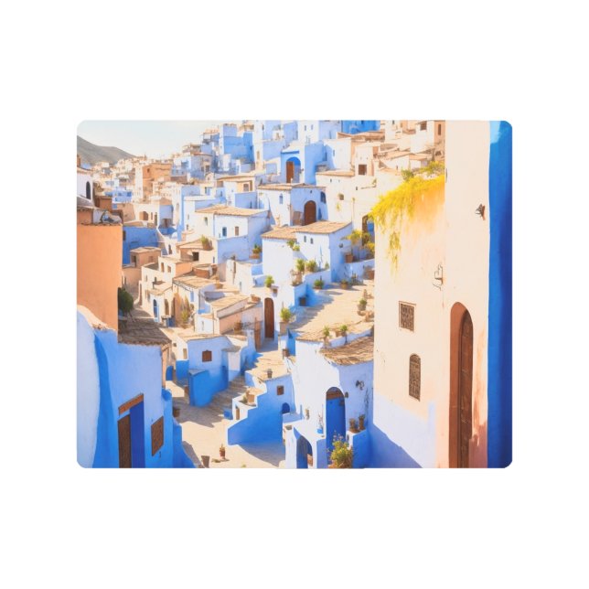Morocco Watercolor modern pic of chefchaouen Metal Print (Front)
