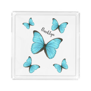 Morpho butterflies cartoon illustration acrylic tray