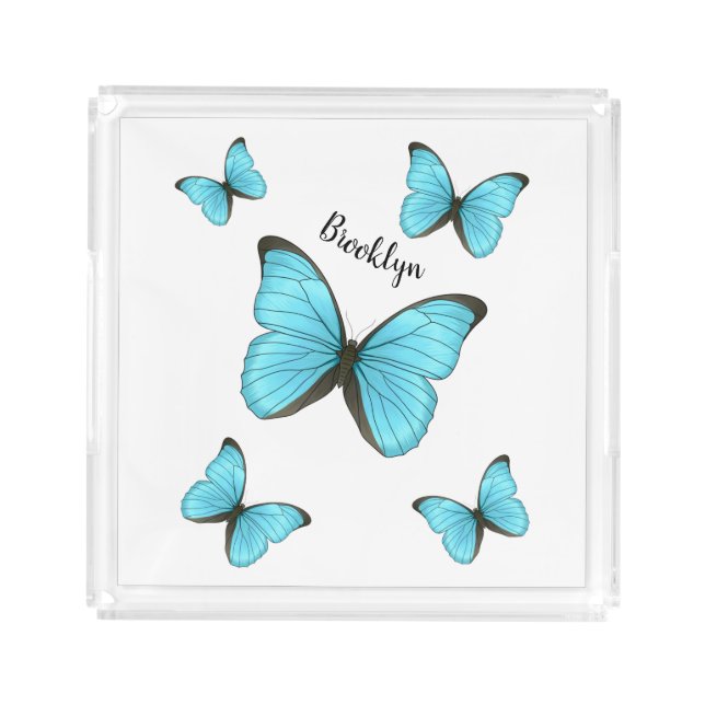 Morpho butterflies cartoon illustration acrylic tray (Front)