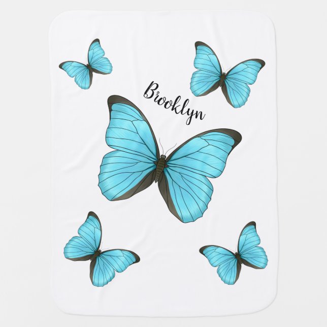 Morpho butterflies cartoon illustration baby blanket (Front)