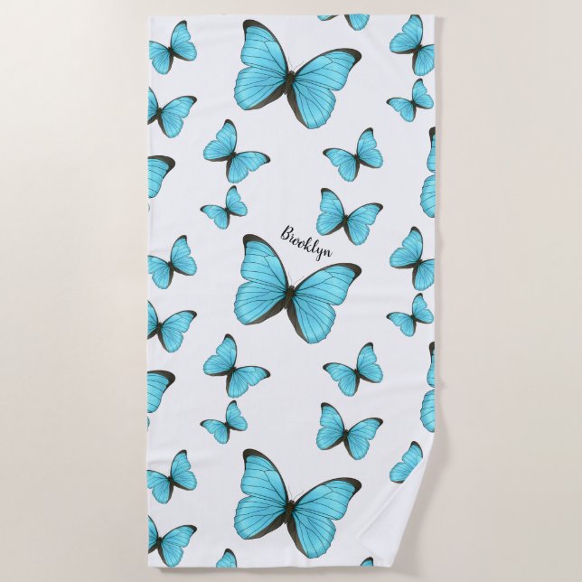 Morpho butterflies cartoon illustration  beach towel (Front)