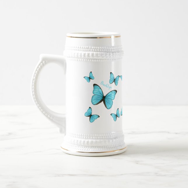 Morpho butterflies cartoon illustration  beer stein (Left)